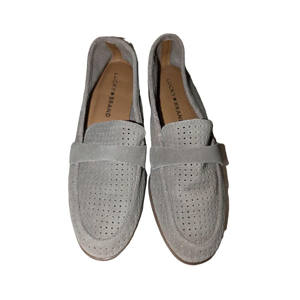 Women's Lucky Brand Perforated Suede Flats Loafers Taupe Gray Size 6M